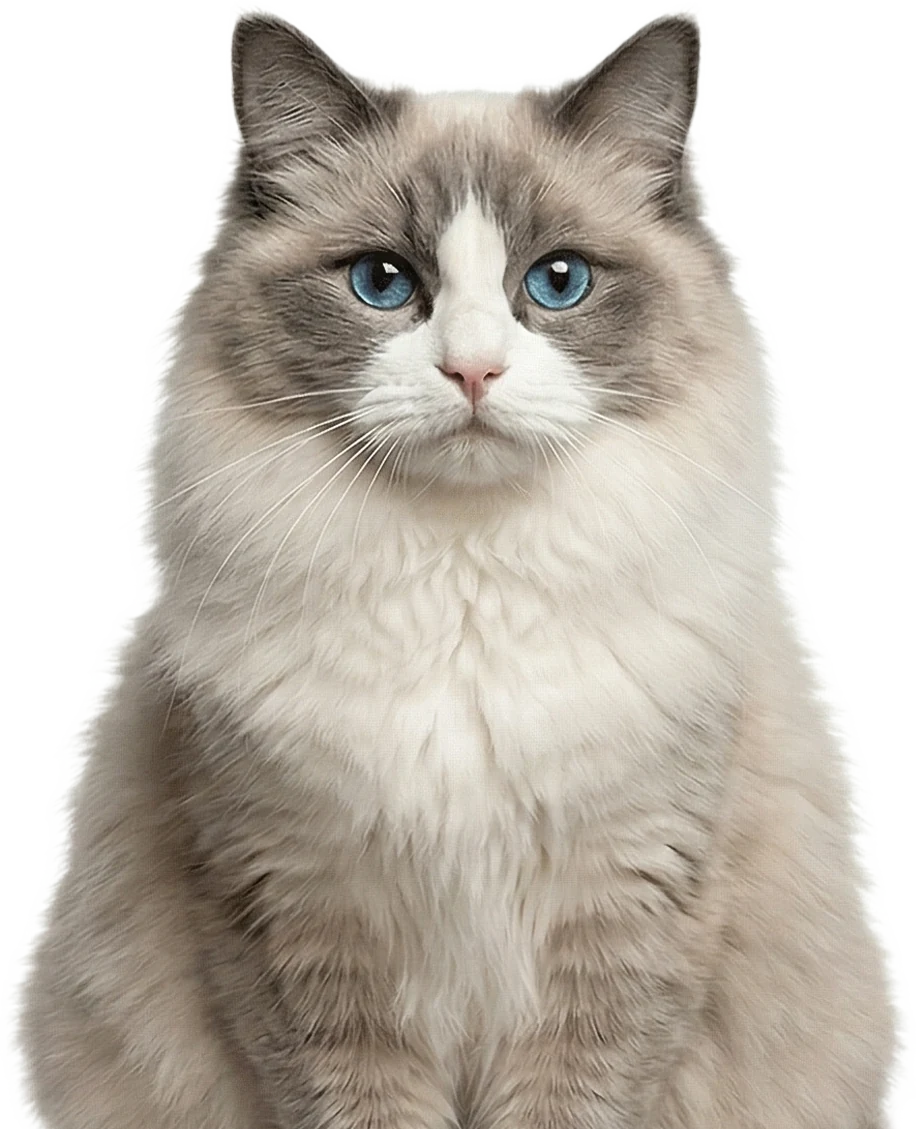 A fluffy blue-eyed Ragdoll cat