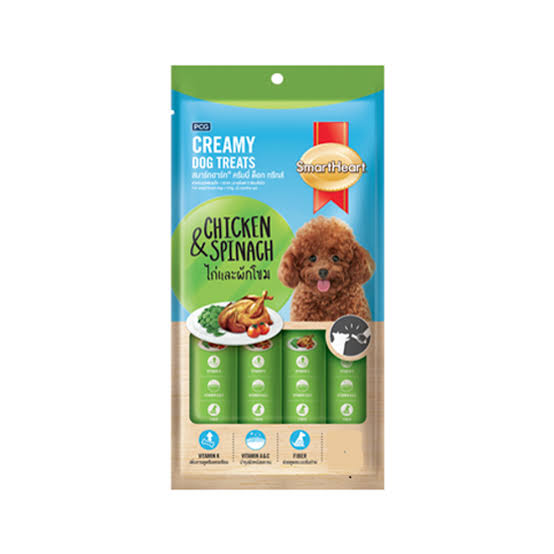 Smartheart creamy dog treats Chicken & spinach 15gx4